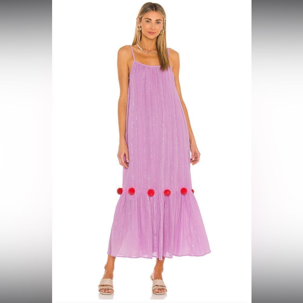 Women’s Lavender Maxi Dress with Red Pom Detail